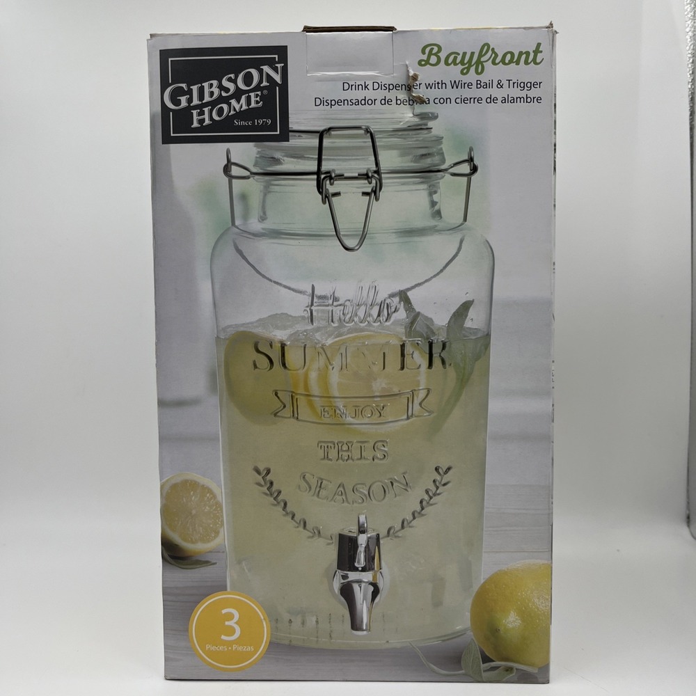 New Gibson Home Bayfront 2.9L ( 3.1 QT) Mason Jar Glass Beverage Dispenser